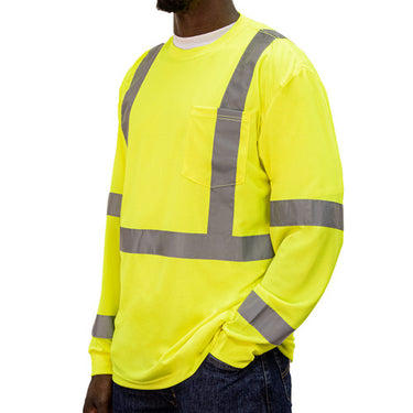 Key ANSI Class 3 Long Sleeve T Shirt with Pocket (Hi-Vis Yellow) Size 3XL