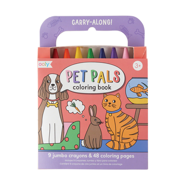 Ooly Carry Along! Coloring Book and Crayon Set - Pet Pals - Set of 9 Crayons
