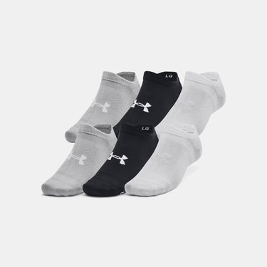 Under Armour Essential Unisex 6-Pack No-Show Socks (Black/Halo Grey) Size M