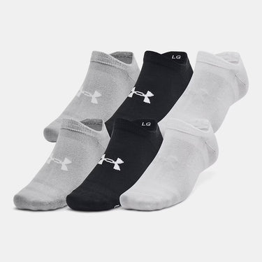 Under Armour Essential Unisex 6-Pack No-Show Socks (Black/Halo Grey) Size XL