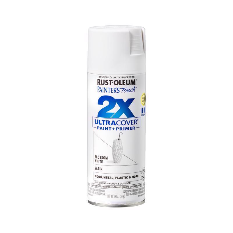 Load image into Gallery viewer, Rust-Oleum Painter&#39;s Touch 2X Ultra Cover Satin Blossom White Paint+Primer Spray Paint 12 oz
