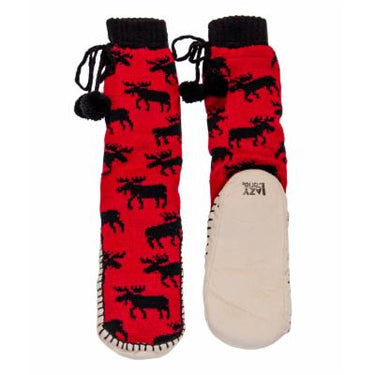 Lazy One Knitted Slipper Socks (Classic Moose) Size S/M