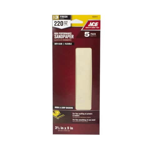 Ace 9 in. L X 3.66 in. W 220 Grit Aluminum Oxide Sanding Sheet 5 pk