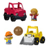 Little People Work Around Town set with red pickup truck, yellow bulldozer, two figures and boulder piece