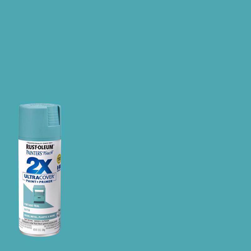Load image into Gallery viewer, Rust-Oleum Painter&#39;s Touch 2X Ultra Cover Satin Vintage Teal Paint+Primer Spray Paint 12 oz
