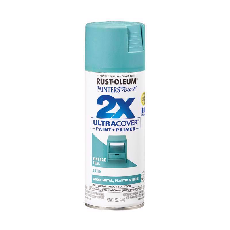 Load image into Gallery viewer, Rust-Oleum Painter&#39;s Touch 2X Ultra Cover Satin Vintage Teal Paint+Primer Spray Paint 12 oz
