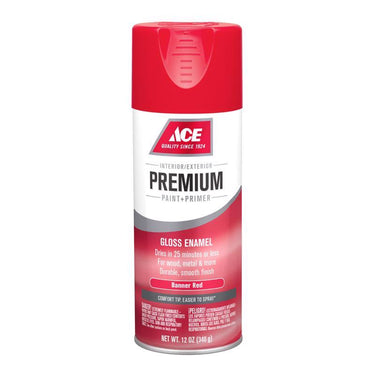 Ace Premium Gloss Banner Red Paint + Primer Enamel Spray 12 oz