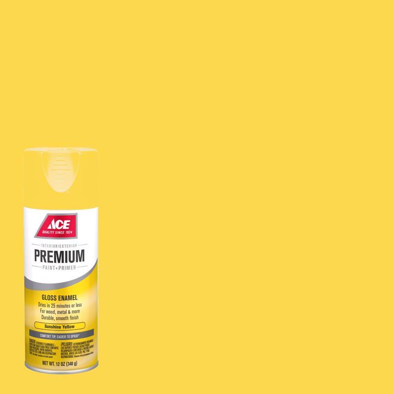 Load image into Gallery viewer, Ace Premium Gloss Sunshine Yellow Paint + Primer Enamel Spray 12 oz
