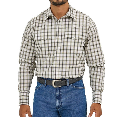 Wrangler Men's Wrinkle Resist Snap Front Shirt (Khaki/Black) Size L