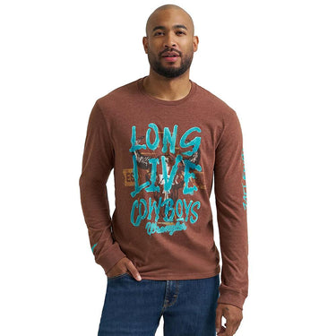 Wrangler Men's Long Sleeve Front Graphic T-Shirt (Cappuccino Heather) Size L