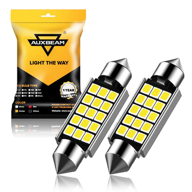 AUXBEAM 41MM 578 211-2 212-2 214-2 1.61" FESTOON LED INTERIOR/DOME/MAP/LICENSE PLATE LIGHT BULBS 2.7W 500LM 6500K WHITE | 2 BULBS