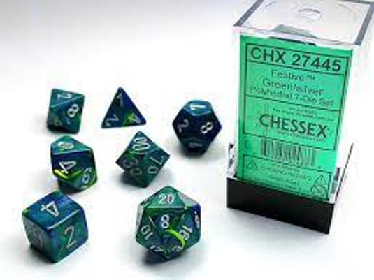 Chessex Festive Polyhedral Dice Set Green/Silver 7-Dice