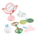 All six Mini Me Moments pieces: mirror, face mask, cucumber slices, puff, face roller and gua sha teether