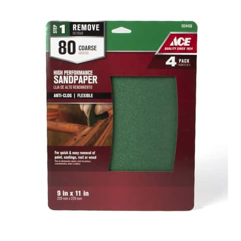 Ace High Performance 11 in. L X 9 in. W 80 Grit Aluminum Oxide All Purpose Sandpaper 4 pk