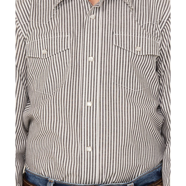 Wrangler Boy's Striped Print Long Sleeve Pearl Snap Western Shirt (Black/White) Size XXL