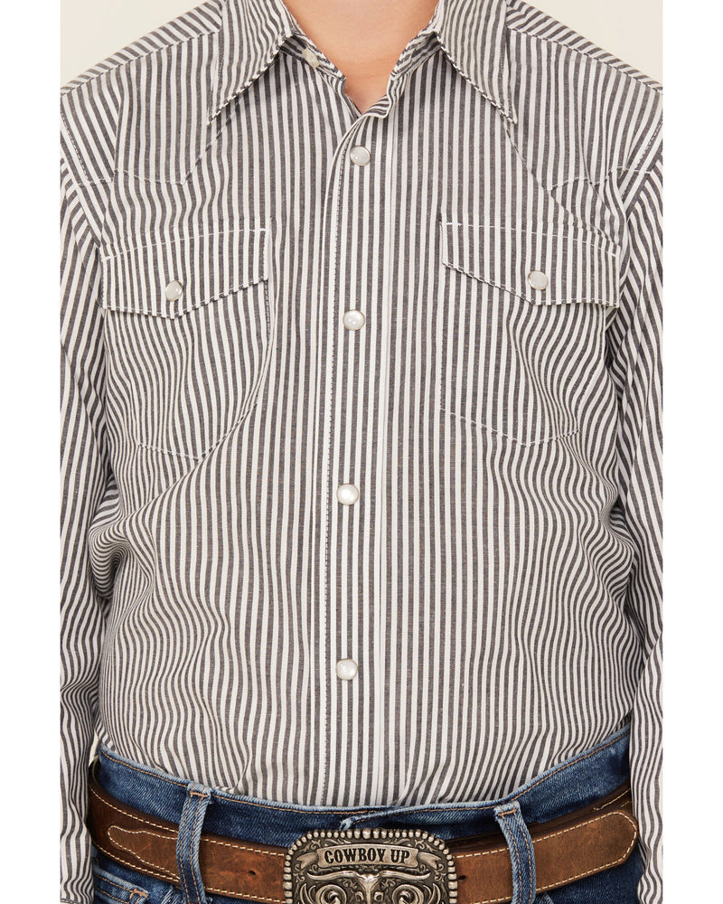 Load image into Gallery viewer, Wrangler Boys M Striped Print Long Sleeve Pearl Snap Western Shirt
