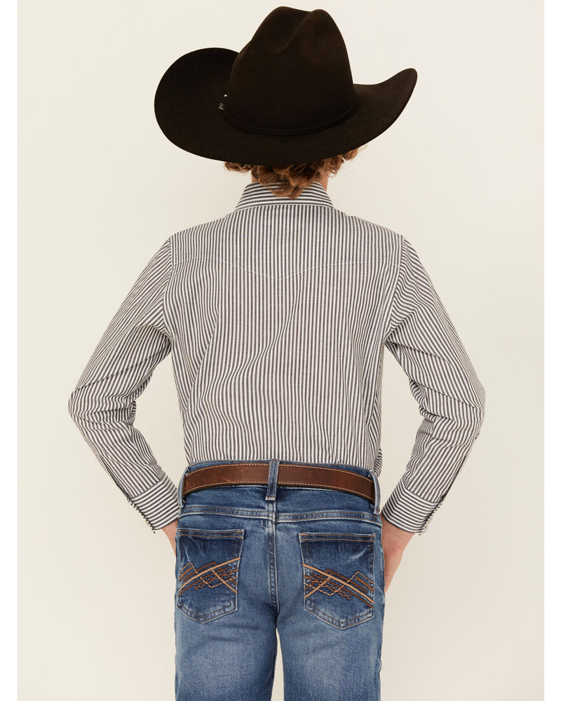 Load image into Gallery viewer, Wrangler Boys M Striped Print Long Sleeve Pearl Snap Western Shirt
