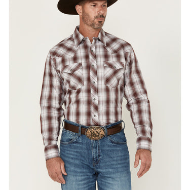 Wrangler 20X Men's Plaid Print Long Sleeve Snap Stretch Western Shirt (Wine) Size XL