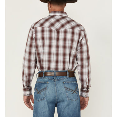 Wrangler 20X Men's Plaid Print Long Sleeve Snap Stretch Western Shirt (Wine) Size XL