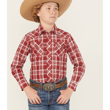 Wrangler Retro Boy's Snap Western Shirt (Red Plaid) Size L