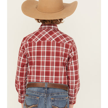 Wrangler Retro Boy's Snap Western Shirt (Red Plaid) Size L