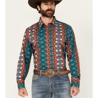 Wrangler Men's Checotah Long Sleeve Snap Western Shirt (Multicolor) Size XL
