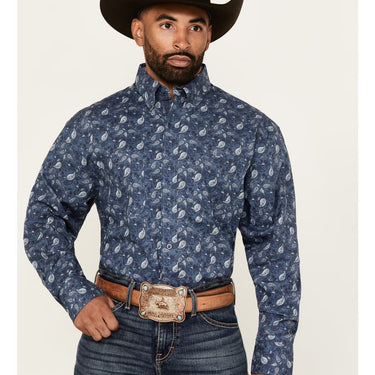 Wrangler Men's George Straight Western Shirt (Navy Paisley) Size XL