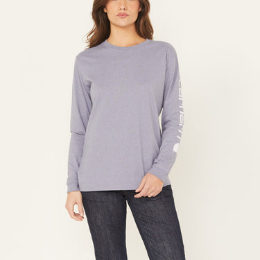 Carhartt Women's Loose Fit Heavyweight Long-Sleeve Logo Sleeve Graphic T-Shirt (Malt/Carhartt Brown) Size XL