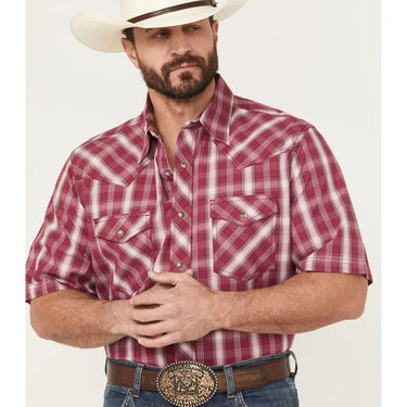 Wrangler Men's 20X Short Sleeve Snap Western Shirt (Red Plaid) Size L