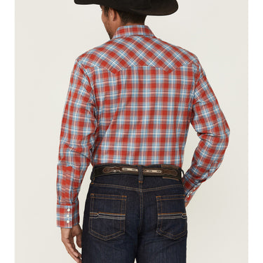 Wrangler Retro Men's Plaid Print Snap Western Shirt (Red) Size XL