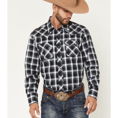 Wrangler Retro Men's Plaid Print Long Sleeve Snap Western Shirt (Black) Size XL
