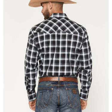 Wrangler Retro Men's Plaid Print Long Sleeve Snap Western Shirt (Black) Size XL