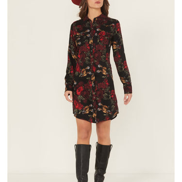 Wrangler Women's Floral Western Snap Dress (Black) Size L