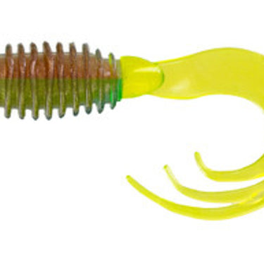 Big Bite Baits Ring Triple Tip Grub Pumpkin Chartreuse Tail