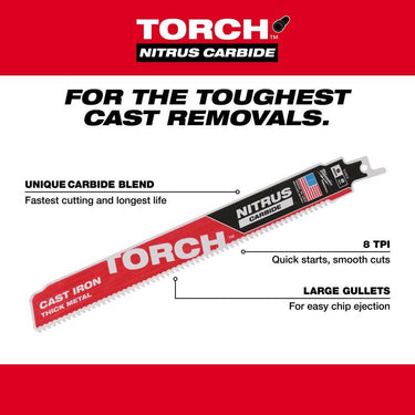 Milwaukee The Torch 9 in. Nitrus Carbide Cast Iron Reciprocating Saw Blade 8 TPI 1 pk