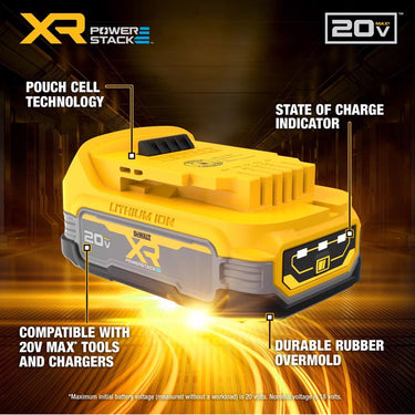 DeWalt 20V MAX XR POWERSTACK DCBP034C 1.7 Ah Lithium-Ion Compact Battery and Charger Starter Kit 2 p