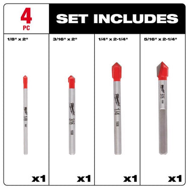 Milwaukee 5.25 in. L Carbide Tipped Glass and Tile Bit Set 3-Flat Shank 4 pk