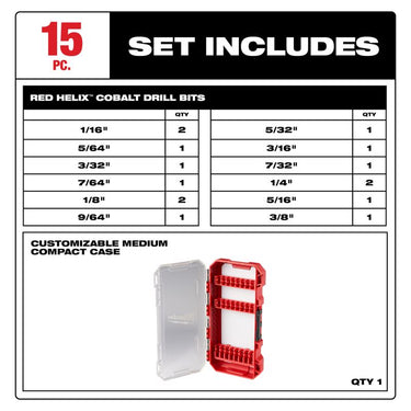 Milwaukee Red Helix Cobalt Drill Bit Set 3-Flat Shank 1 pk