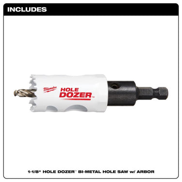 Milwaukee Hole Dozer 1-1/8 in. Bi-Metal 2.7 in. L X 3/8 in. D Hole Saw with Arbor and Pilot Bit