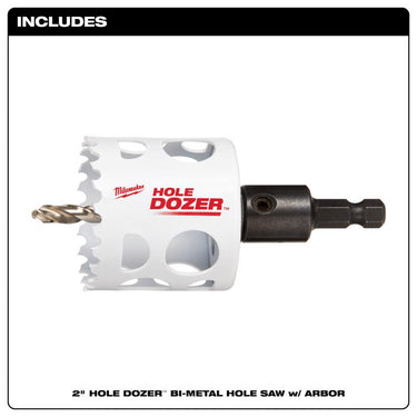 Milwaukee Hole Dozer 2 in. Bi-Metal 2.7 in. L X 1/4 in. D Hole Saw with Arbor and Pilot Bit