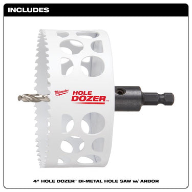 Milwaukee Hole Dozer 4 in. Bi-Metal 2 in. L X 3/8 in. D Hole Saw with Arbor and Pilot Bit