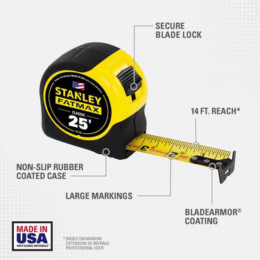 Stanley FatMax 25 ft. L X 1.25 in. W Compact Wide Blade Tape Measure 1 pk