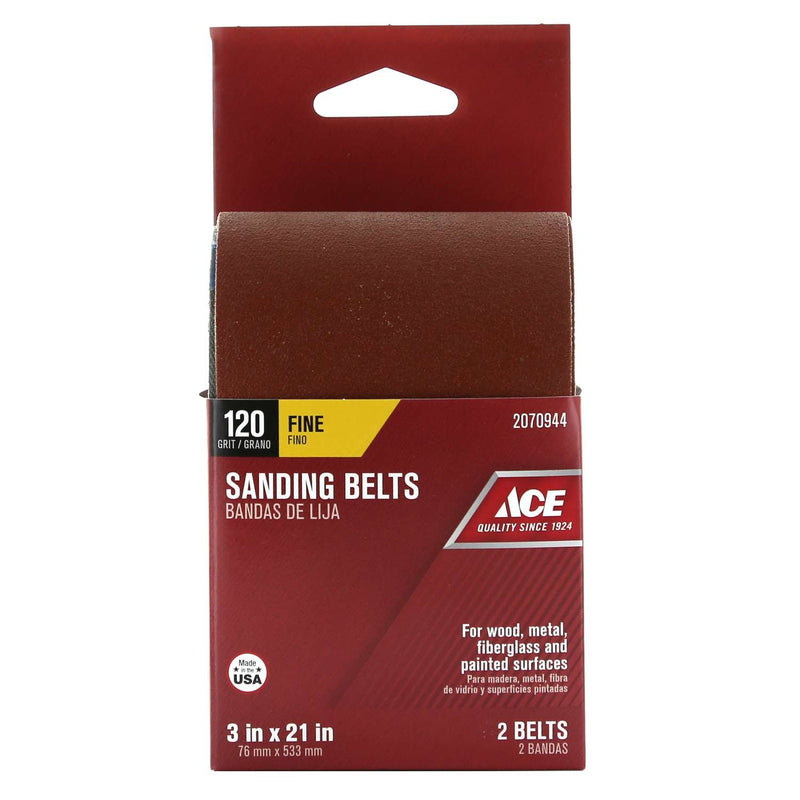 Load image into Gallery viewer, Ace 21 in. L X 3 in. W Aluminum Oxide Sanding Belt 120 Grit Fine 2 pc
