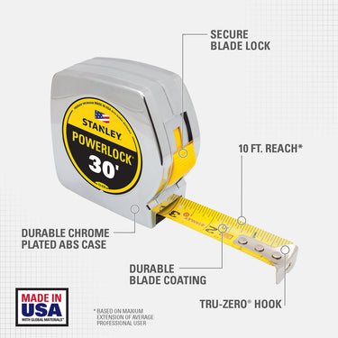 Stanley PowerLock 30 ft. L X 1 in. W Compact Tape Measure 1 pk