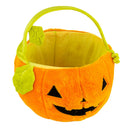 Pumpkin plush basket shown at an angle with leaf detail