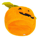 Pumpkin plush basket lying on its side with the handle folded