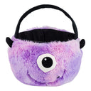 Purple fuzzy one-eyed monster plush basket with black handle