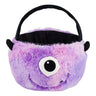 Purple fuzzy one-eyed monster plush basket with black handle