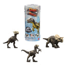Jurassic World Dino Reveal tube pack with three two-color skeleton dinosaur figures