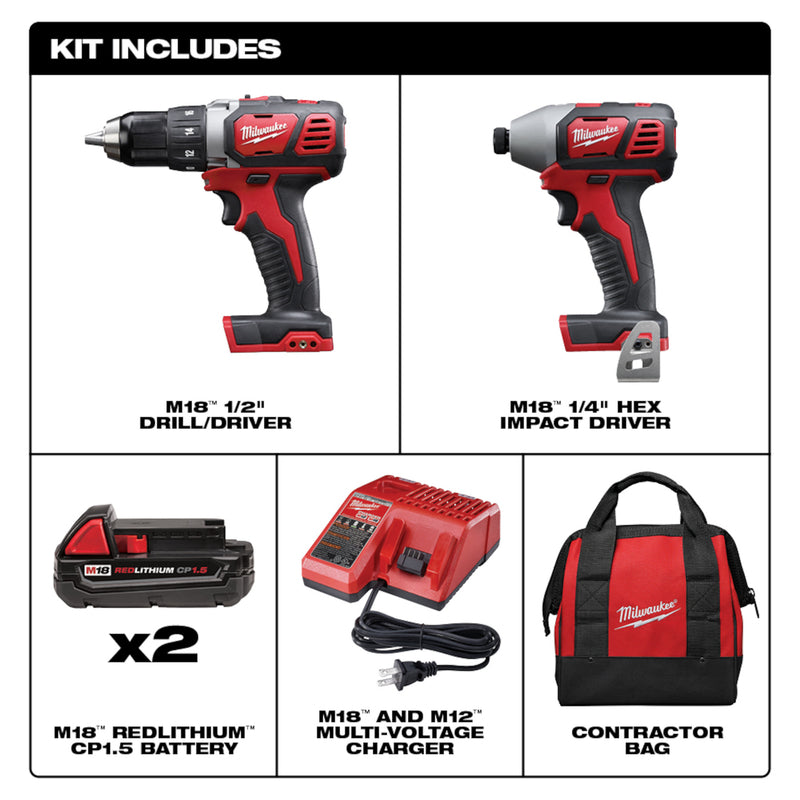 Load image into Gallery viewer, Milwaukee M18 Cordless Brushed 2 Tool Drill/Driver and Impact Driver Kit
